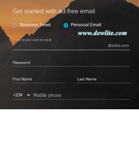 Zoho mail sign up page 